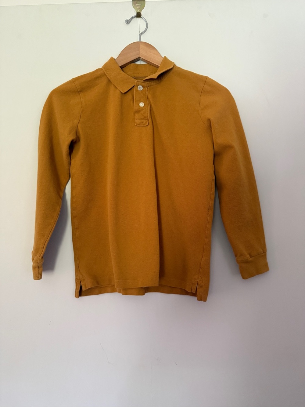 Crewcuts Mustard Gold Long Sleeve Polo in Garment-Dyed in Broken Jersey